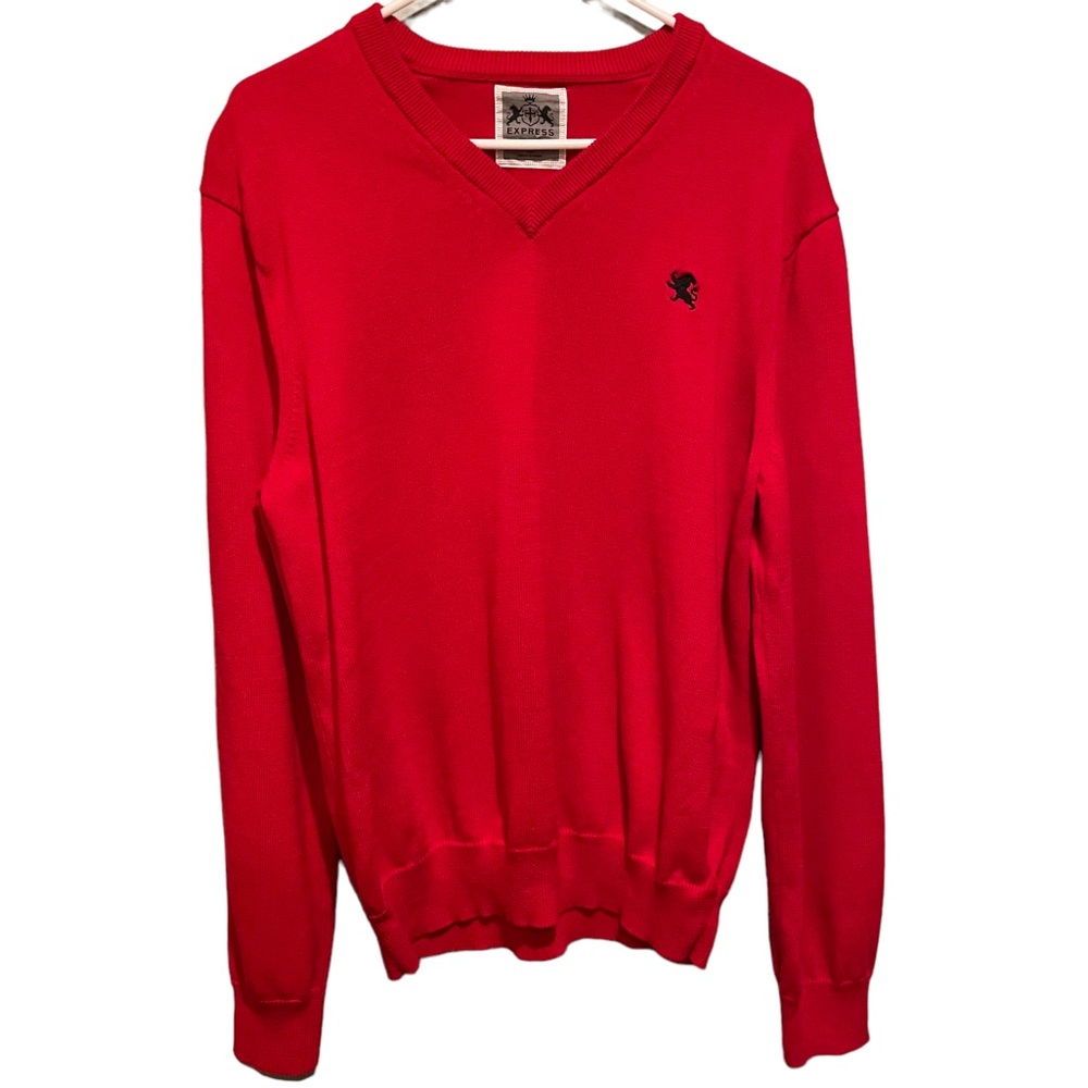 Express Men’s Red Cotton V-Neck Sweater. Size L